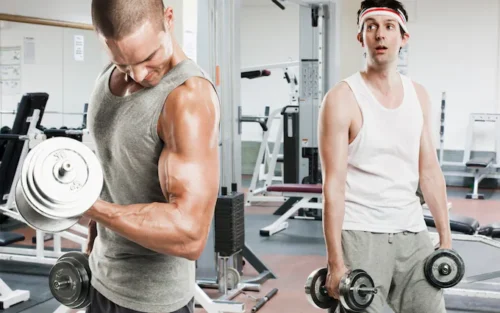 Young person looks intimidated in the gym