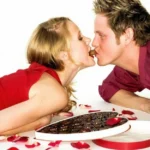 couple kiss with chocolate
