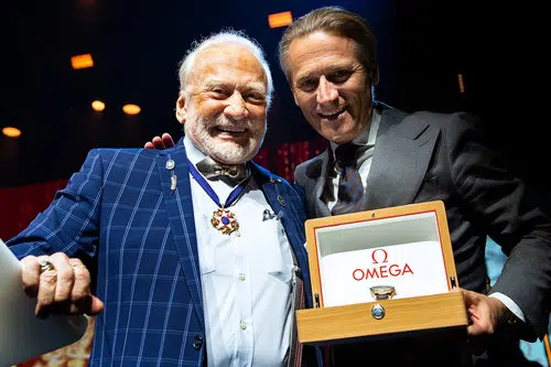 Apollo 11 astronaut buzz aldrin  president and ceo of omega raynald aeschlimann jpg