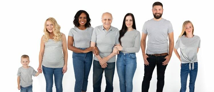 Group of people in grey t-shirts