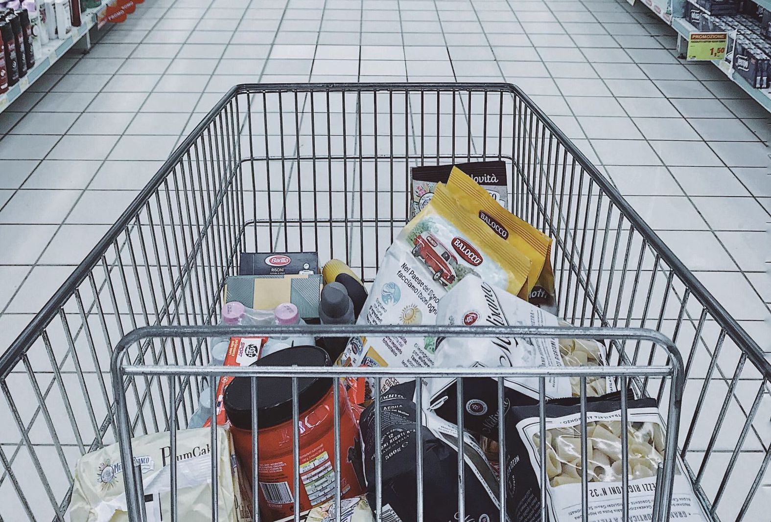 Shopping trolley in aisle