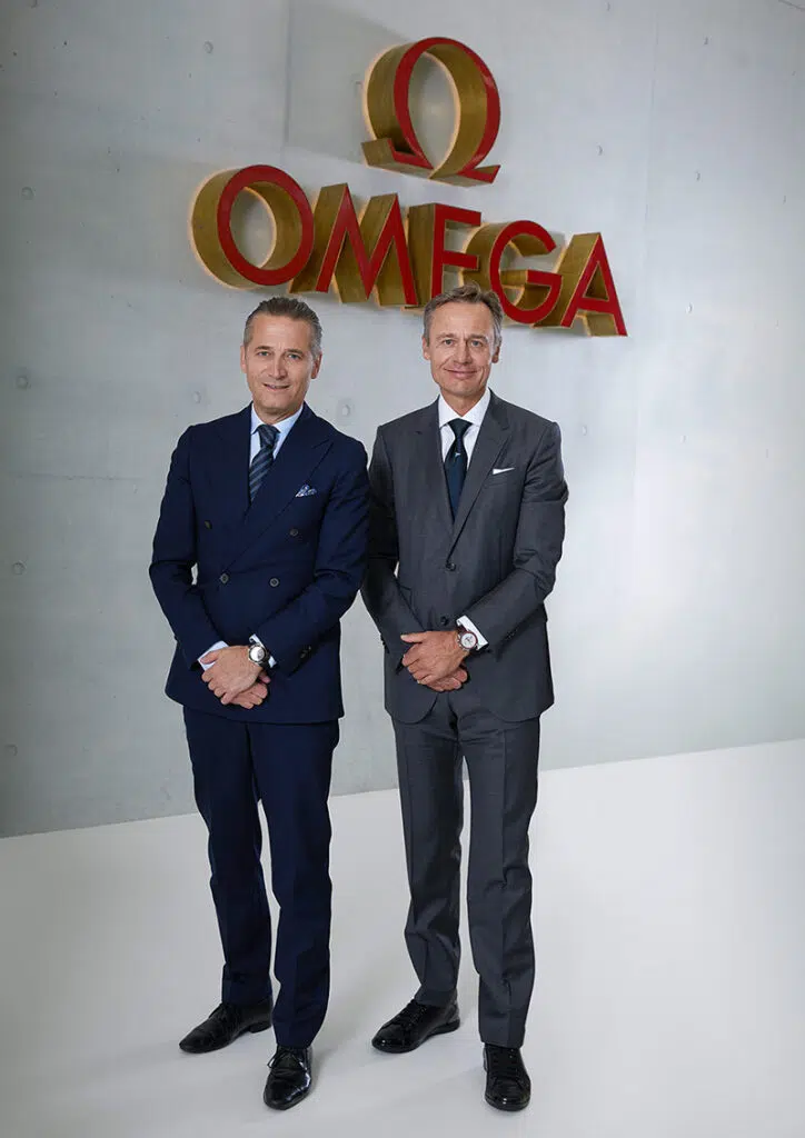 Raynald aeschlimann presidentand ceo of omega calong with ernesto bertarelli founder and skipper of alinghi
