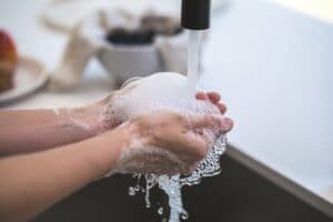 person washing his hand