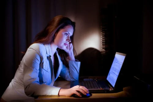 woman working late night