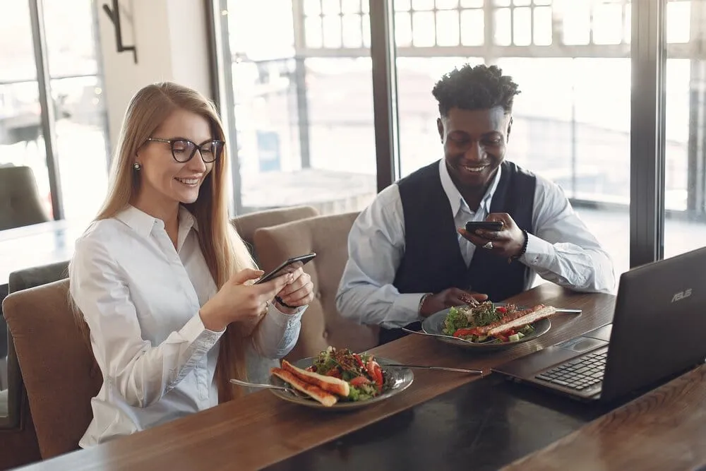 workers enjoying lunch at work