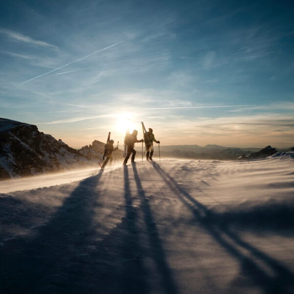 skiers hiking