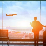 waiting for the flight in airport departure terminal
