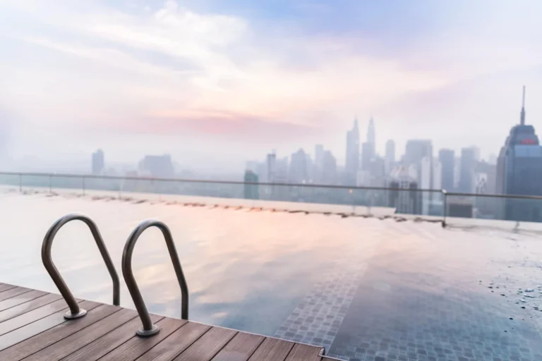 swimming pool overlooking city