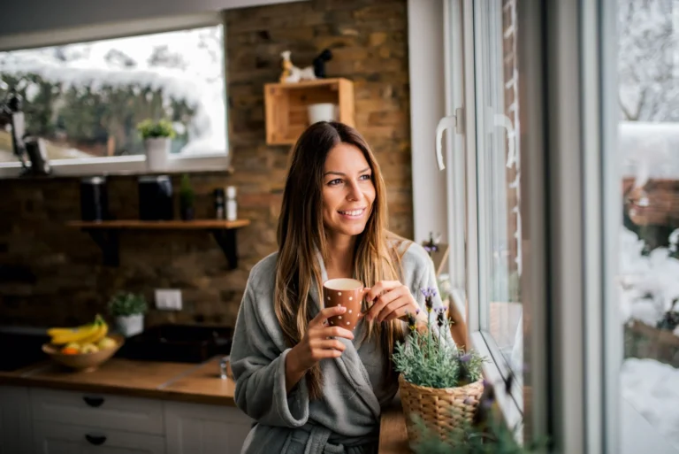 woman drinks coffee