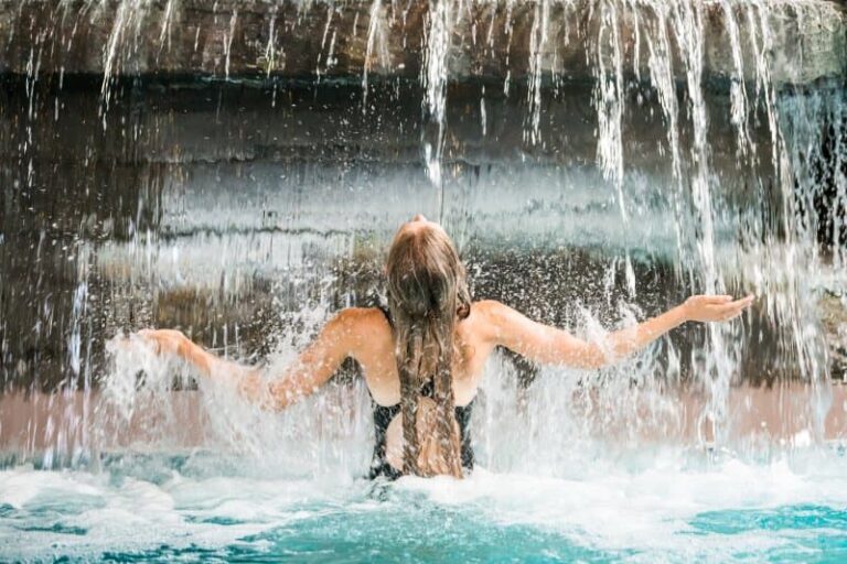 Lady under the waterfall