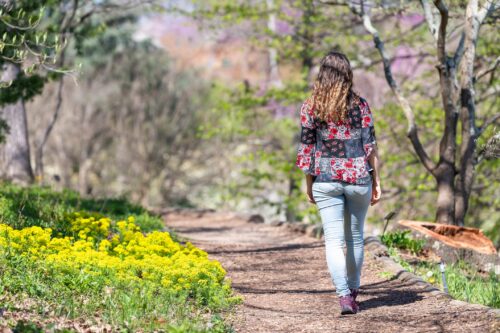 woman walks in woods