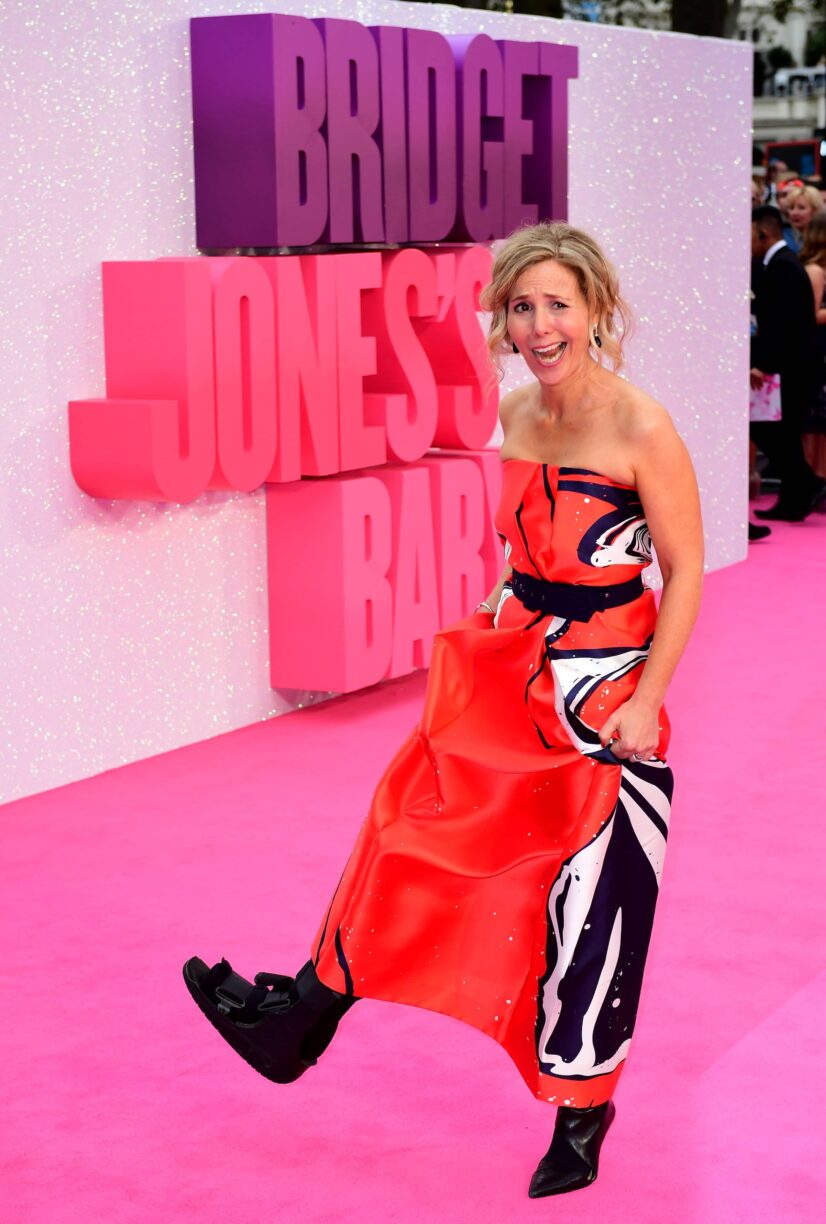 Sally Phillips at the Bridget Jones’s Baby premiere in 2016, with an injured foot!