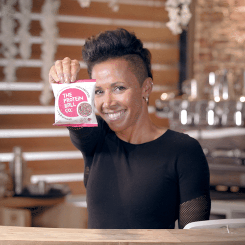 dame kelly holmes promoting protein balls