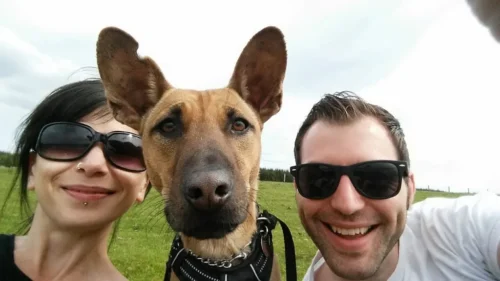 couple take selfie with their dog