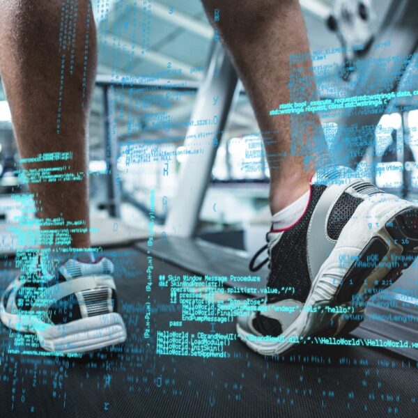 runner with data across feet