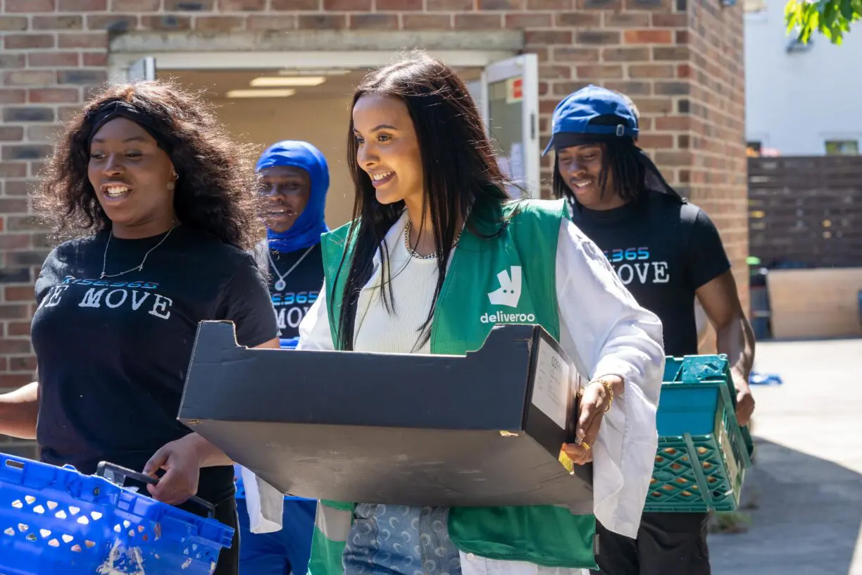 Tv star maya jama surprises youths in hackney east london to volunteer as part of deliveroos full life campaign delivering 1m meals to people in the local communities 2