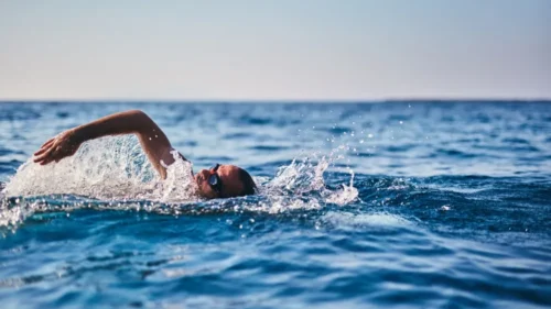 swimmer swimming in sea