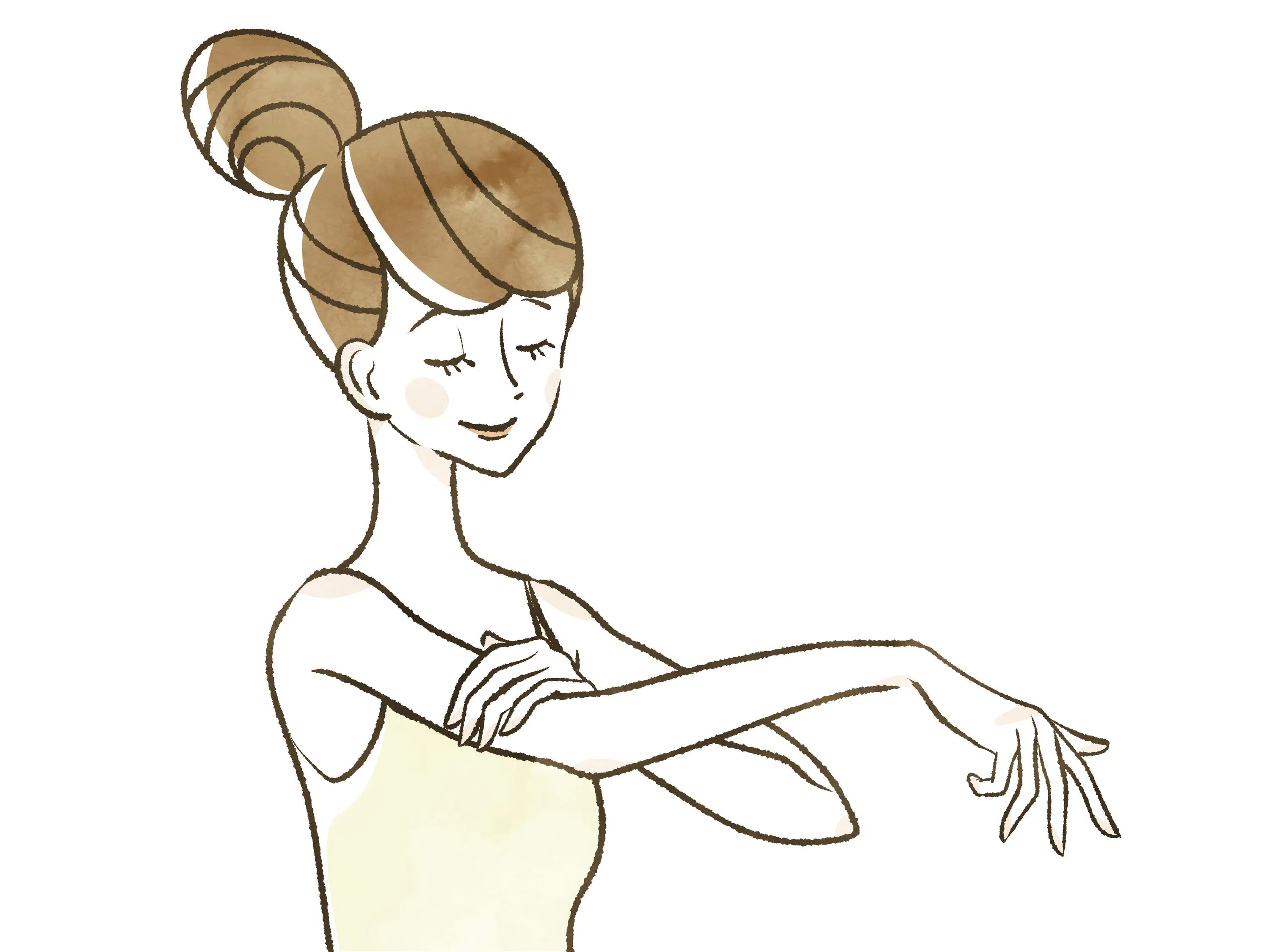 Skin care drawing of young girl moisturizing her arm scaled