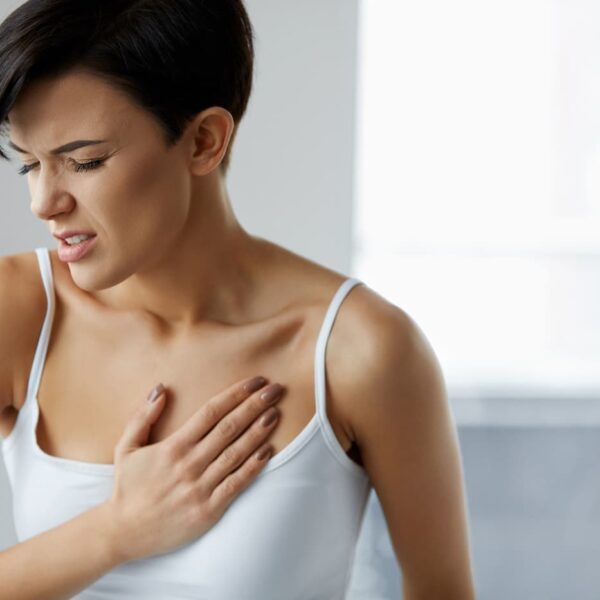 Woman Feeling Pain In Chest. Health Care