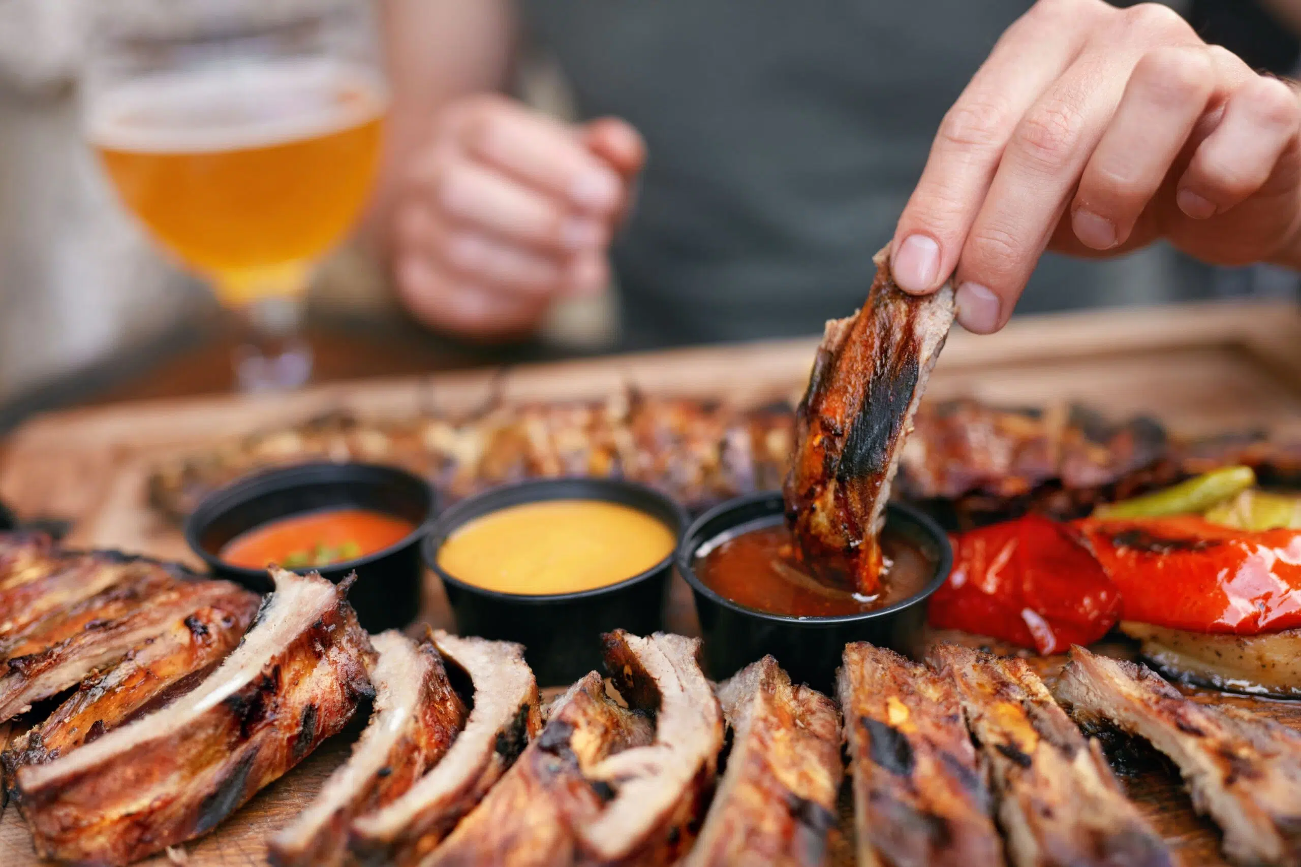 Meat on table dipped in sauce scaled