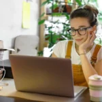woman works remotely from home