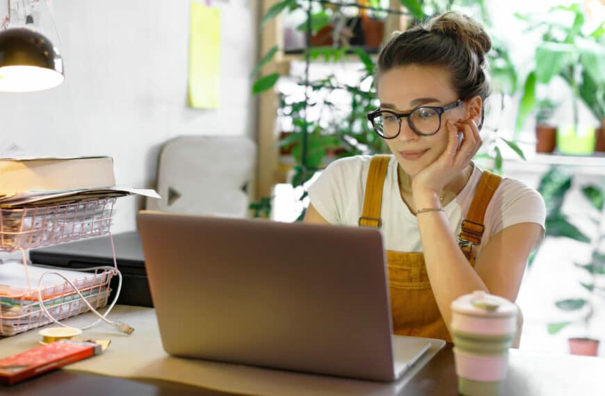 woman works remotely from home