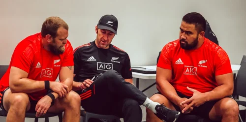 All Black Captain Sam Whitelock with squad members