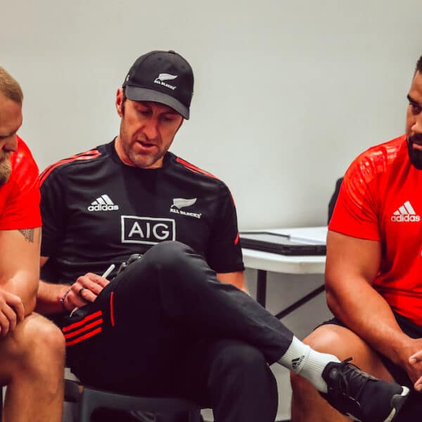 All Black Captain Sam Whitelock with squad members