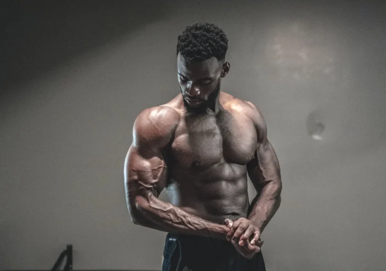 man flexing muscles