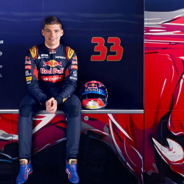 max verstappen with his red bull car scaled