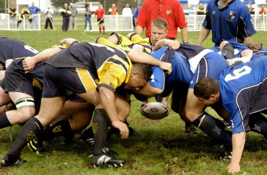 rugby players in scrum