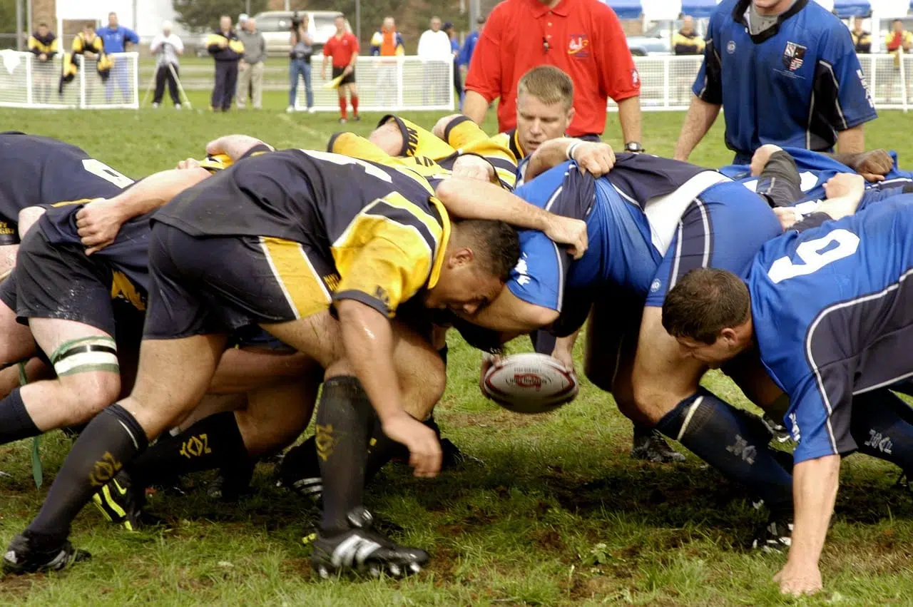 Rugby players in scrum