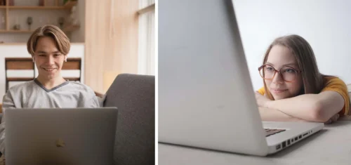 young couple on laptops