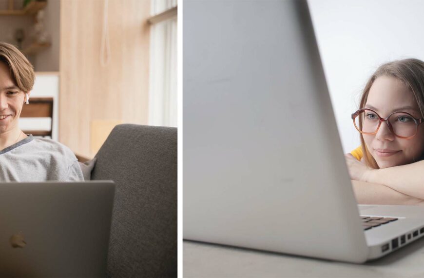 young couple on laptops