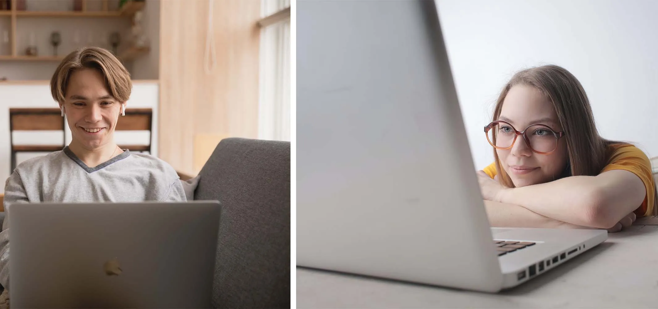 young couple on laptops