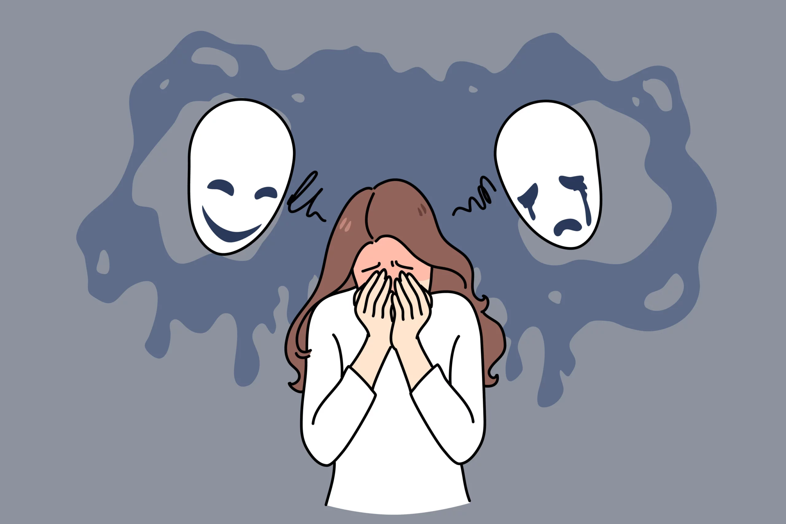Bipolar graphic of happy and sad faces scaled