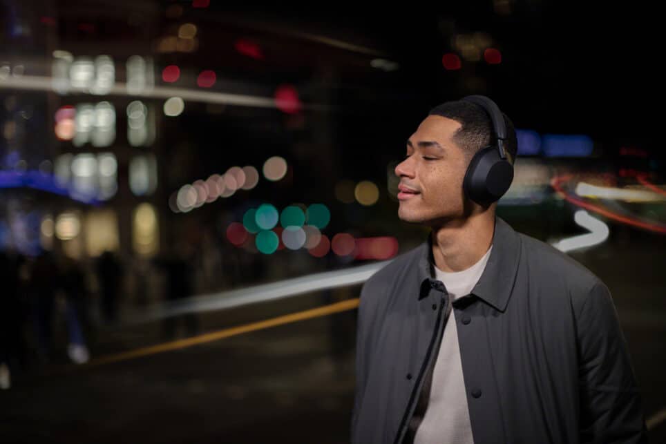 Young man wearing sony headphones