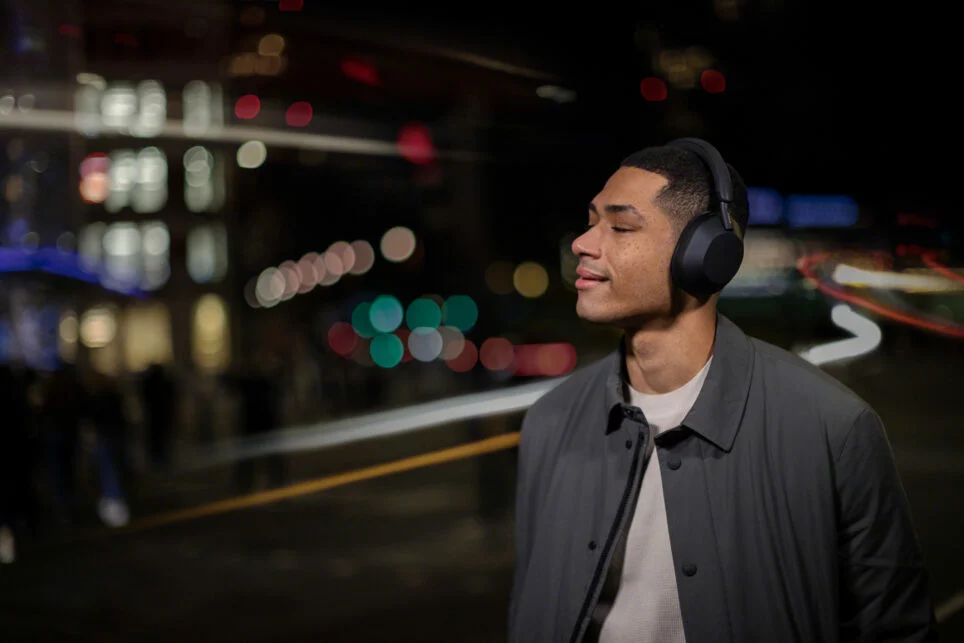Young man wearing sony headphones