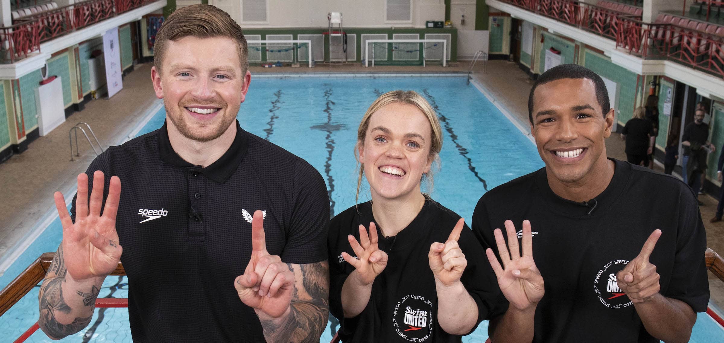 Adam peaty, legendary paralympian ellie simmonds and recently retired international swimmer and campaigner michael gunning