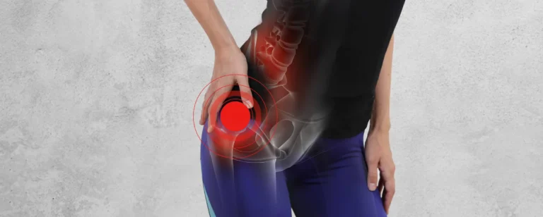Woman with hip joint pain. Sport exercising injury