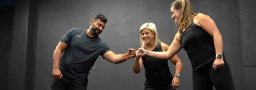 Pictured from left to right: Ben Gotting (Foundry), Laura Hoggins (Foundry), Sarah Burgess (Eleiko). © Eleiko UK X JST Compete