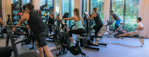 people workout at the gym together