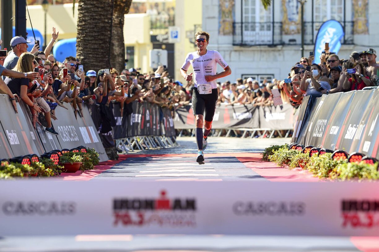 Ironman Triathlon Racer at finish line