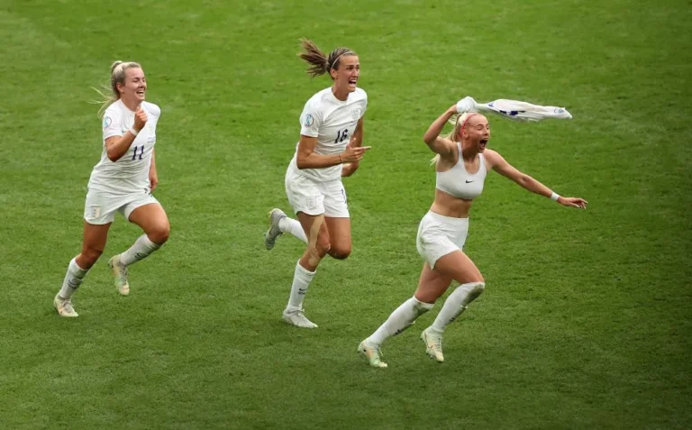 England womens footballer scores the winning goal in Euros final