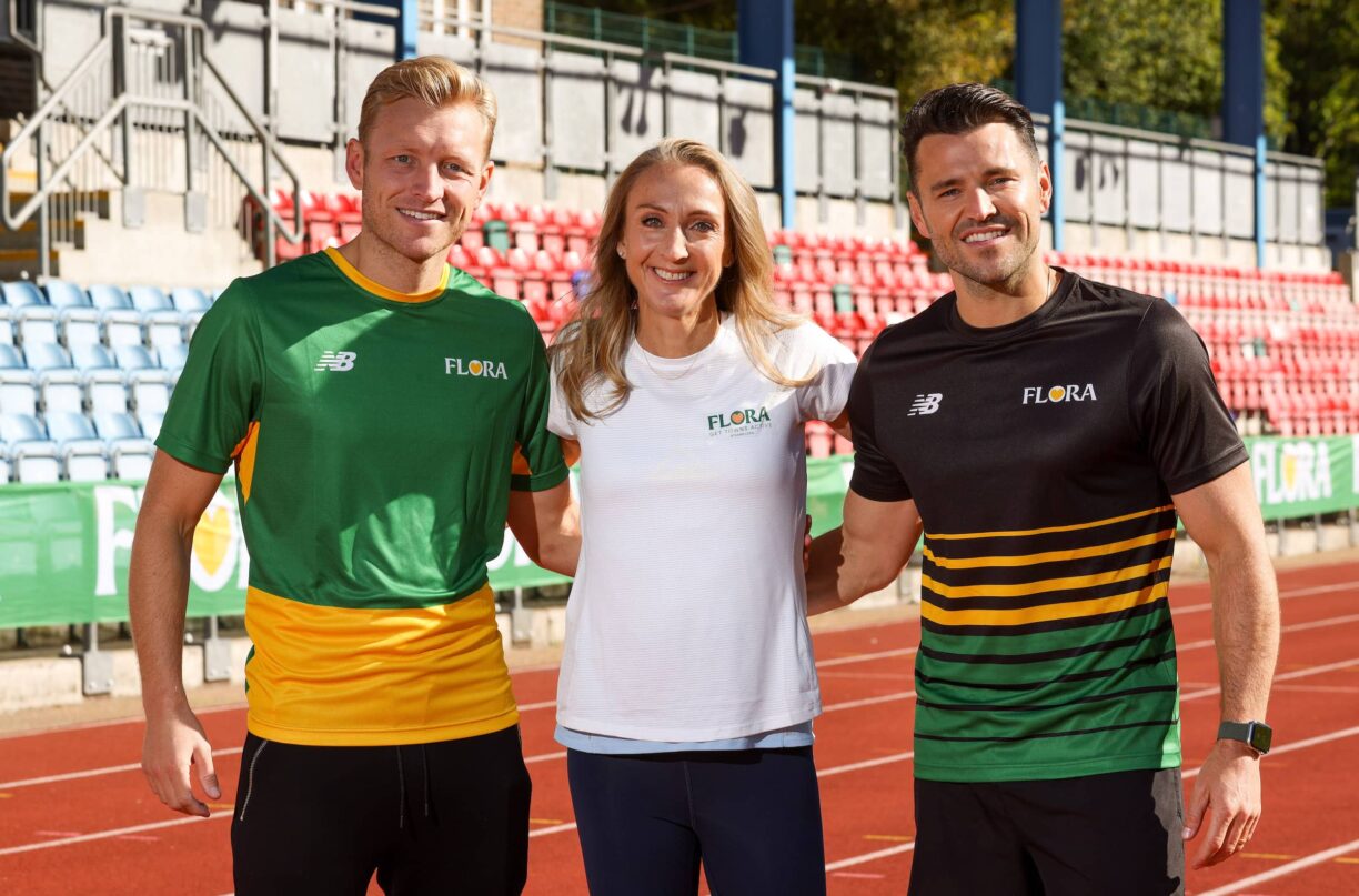 Paula Radcliffe and Mark Wright with John Mulvey