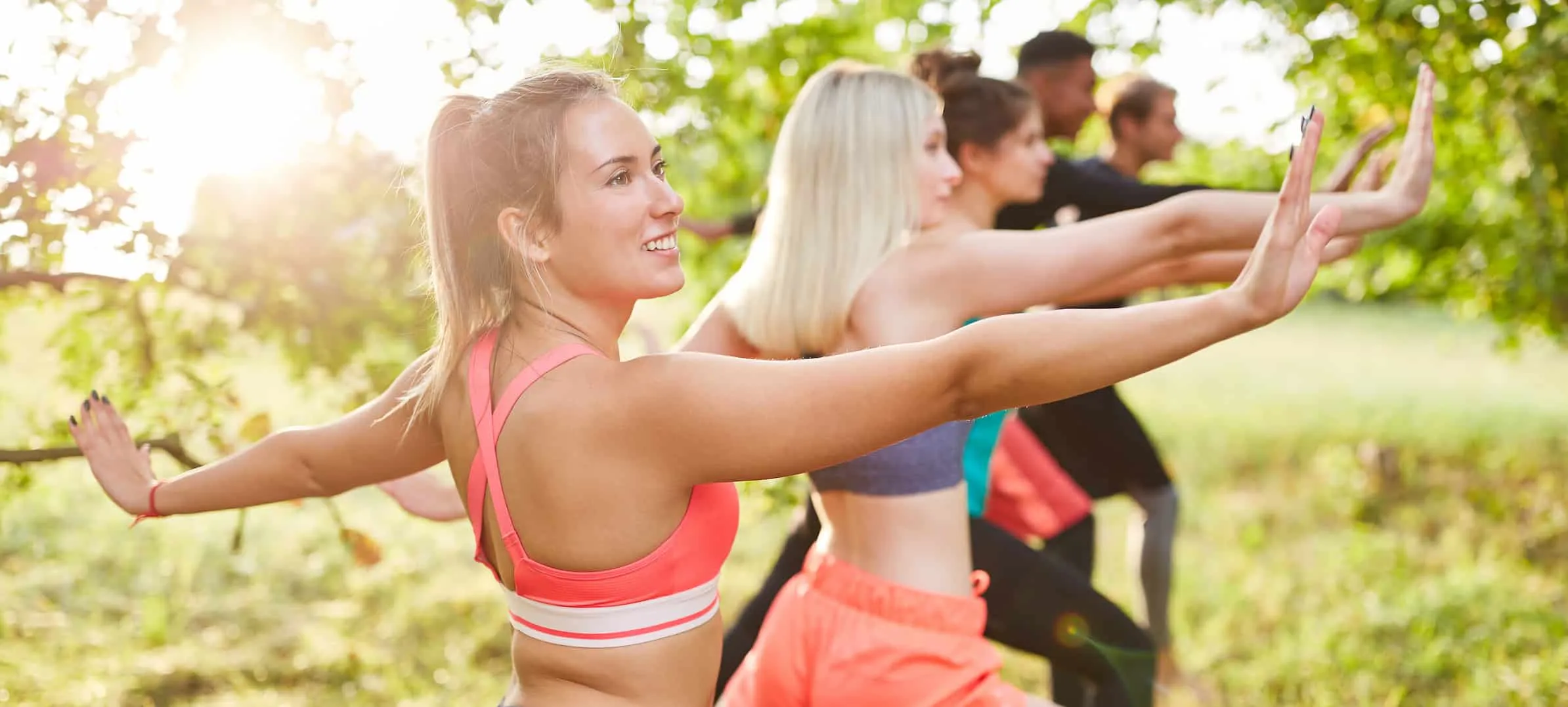 Group of friends doing tai chi gymnastics