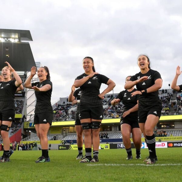 New Zealand perform the Haka during the Pool A Rugby World Cup 2021 match between Australia and New Zealand at Eden Park