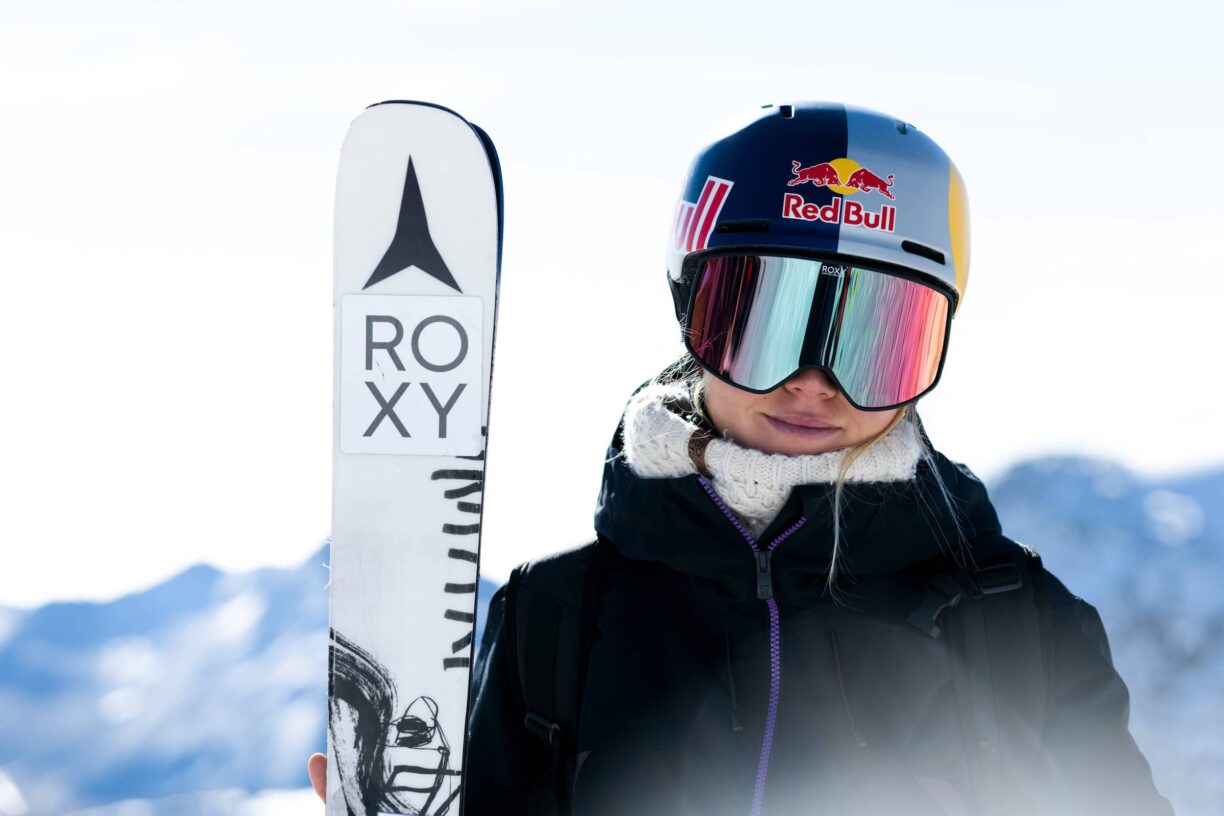 Tess ledeux poses for a portrait at the red bull performance camp in saas fee