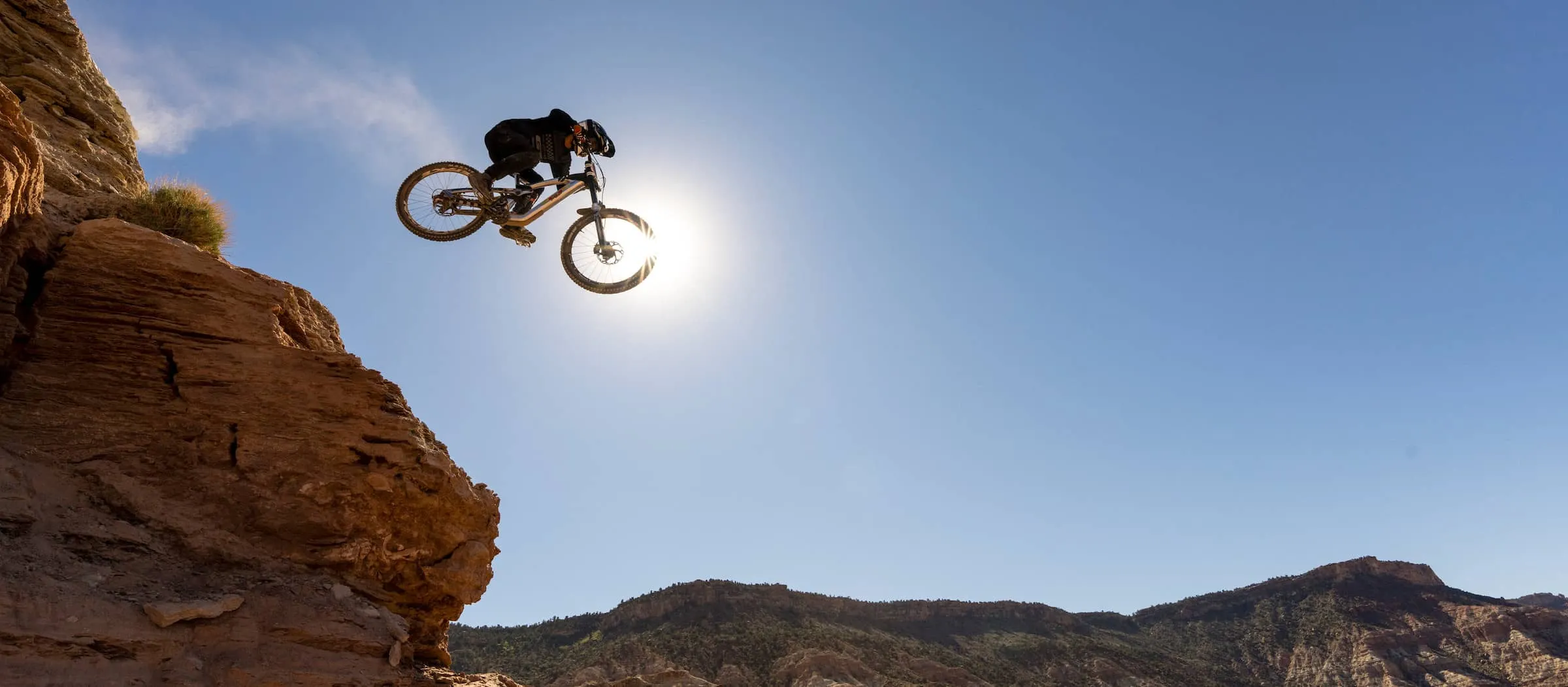 Tyler McCaul rides his bike at Red Bull Rampage in Virgin, Utah, USA on 17 October, 2021