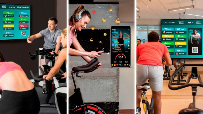 motosumo athletes on fitness bikes